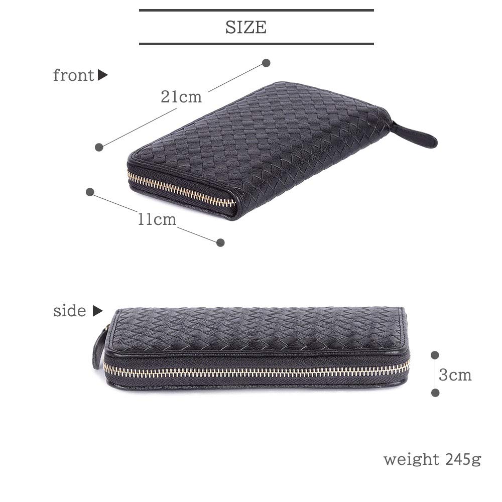 Ototo Genuine Leather Handwoven Intrecciato Long Wallet with Large Capacity [DELLA] (Passbook Fitment) (Gray)