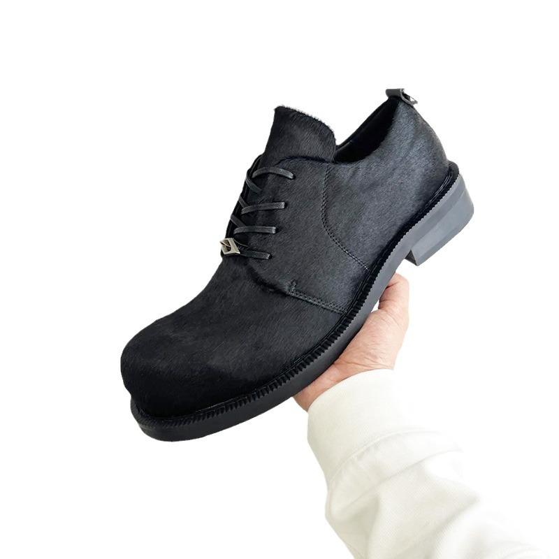 Top Quality Genuine Leather Mens Derby Shoes 2026 Round Toe Ladies Shoes Horse Hair Boots Autumn Leisure Shoes Zapatos De Hombre