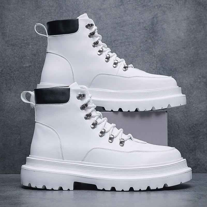 New black and white contrasting color platform men's shoes metal lace-up trend versatile outdoor casual tooling shoes platform men's shoes