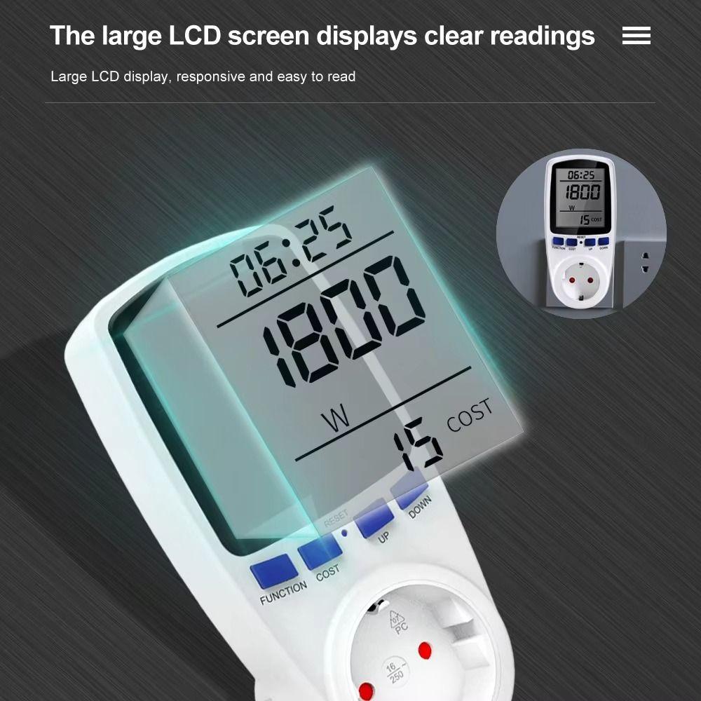 220V 110V Digital LCD Wattmeter EU/AU/UK/FR/US Plug LCD Screen AC Power Meter Digital Display Durable Energy Meter