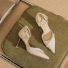 82313 high heels women's thin heels 2025 spring new temperament pearl one-word strap wedding shoes pointed shallow mouth single shoes