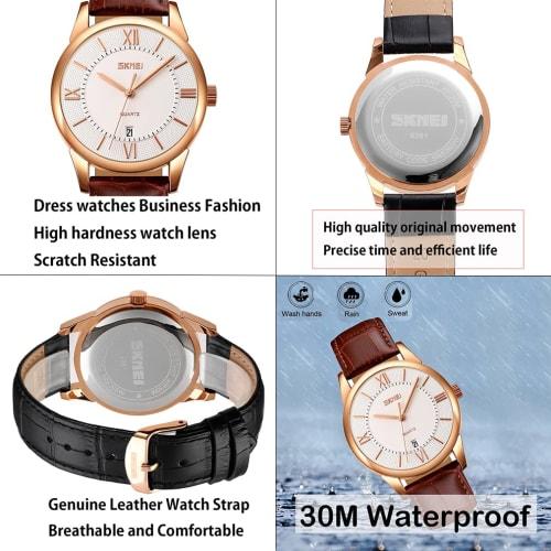 Men's Watch, Simple and Stylish, Classic Brown Leather Strap, Waterproof, Business Analog, White, Perfect Gift for High School Students