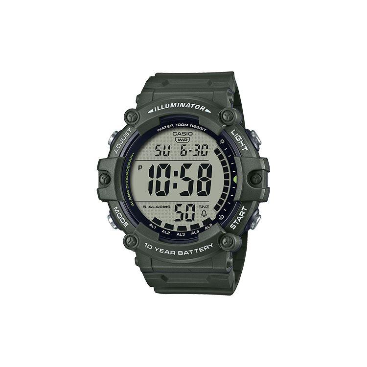 Casio 100M Waterproof Quartz Movement Resin Strap Watch Men Watches Black AE-1500WHX-3AVDF Green Strap