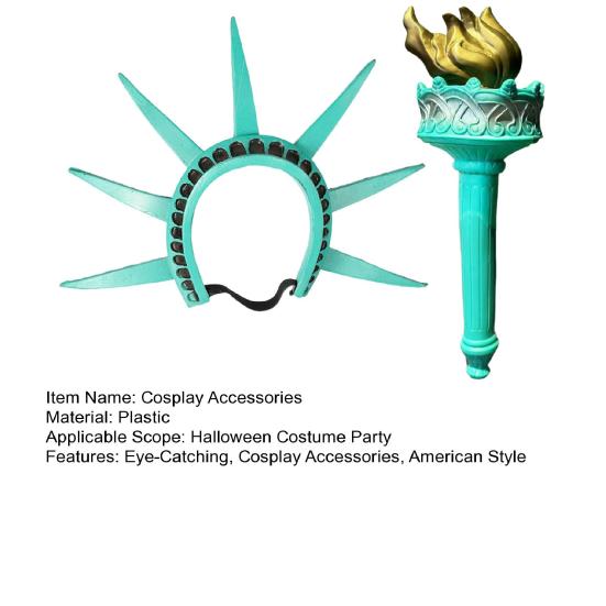 Cosplay Headband Statue of Liberty Crown And Torch Set American Landmark Lady Liberty Statue Cosplay Accessories for Women Halloween Costume Party