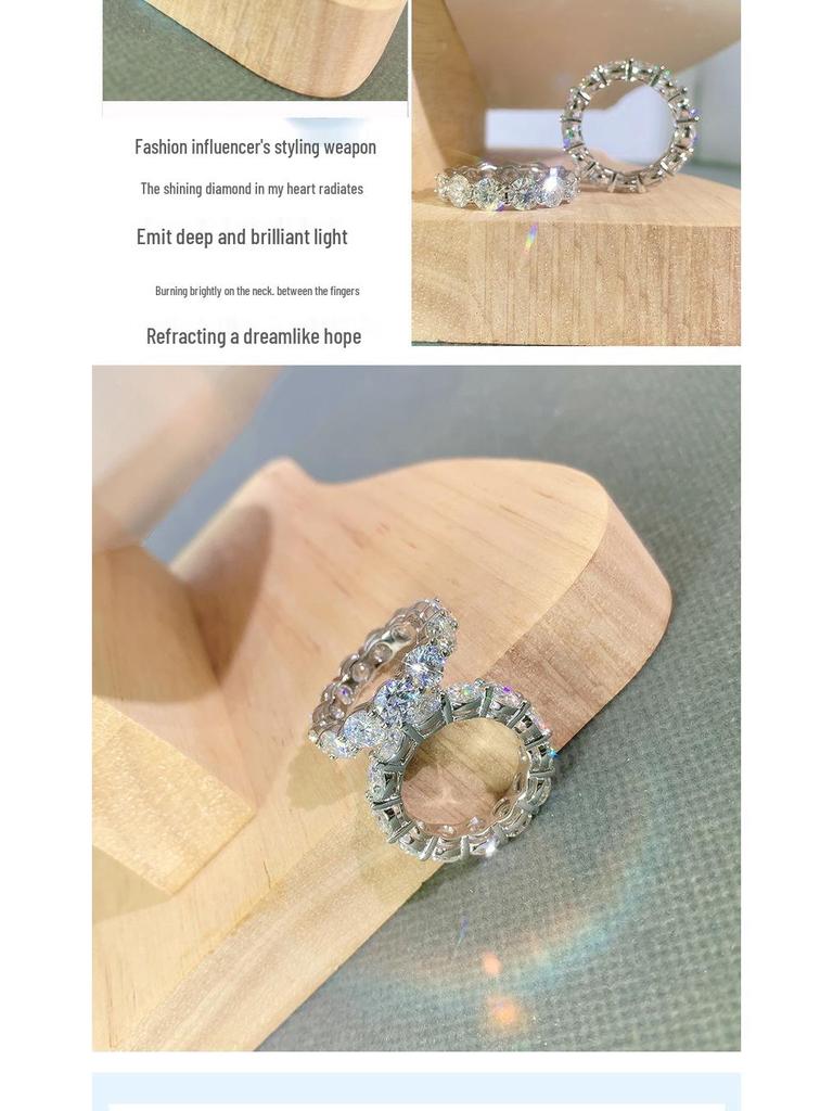 D Color Moissanite Engagement Ring: 18k White Gold Eternity Band with Diamonds, Sterling Silver-Plated, 950 Platinum, for Index Finger