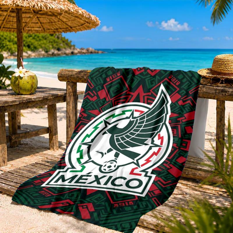 Mexico Football Crest Beach Towel, Quick-drying, Easy to Care for, Suitable for Both Fitness and Beach Vacations,Sports Essential