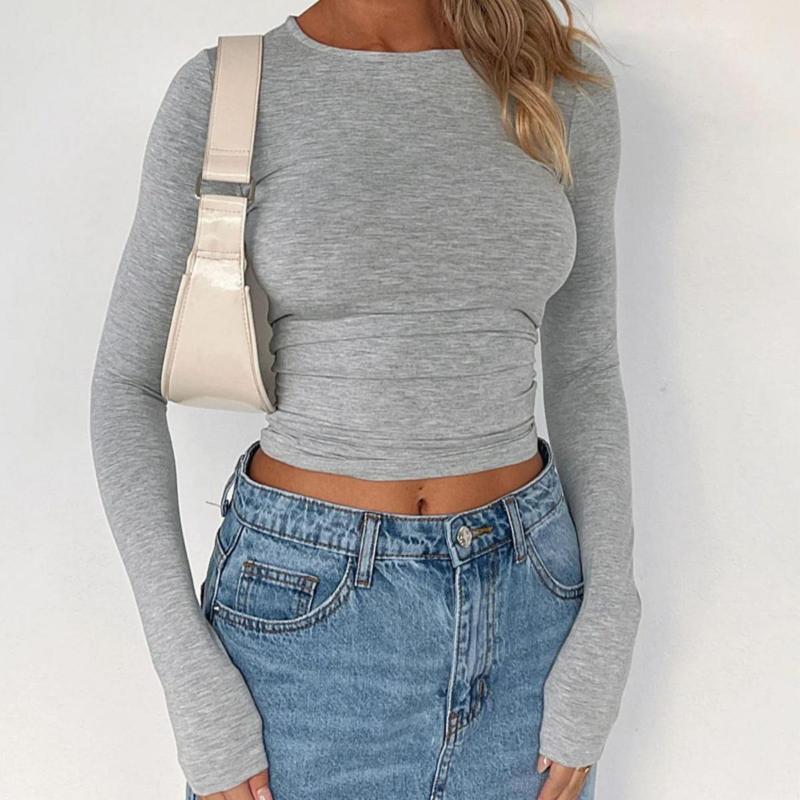Women T-shirt Long Sleeve O Neck Autumn Winter Ladies Simple Chic Streetwear Slim Fit Pullover Female Korean Fashion Solid Sexy Y2K Clothes 2024