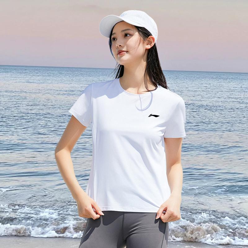 Li-Ning Solid Color Quick-Dry Breathable Round Neck Short Sleeve T-Shirt Women Tops White YTSU154-1