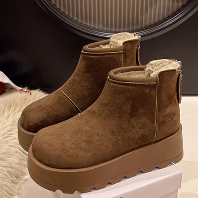 Suede Platform Women Snow Ankle Boots Designer Short Plush Mid Heels Cotton Shoes 2025 Trend Winter Warm Casual Botas De Mujer