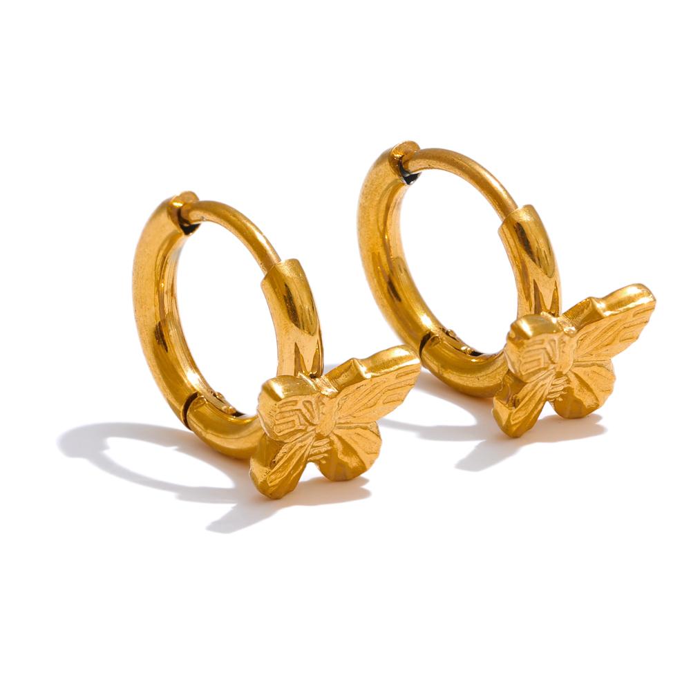 

Yhpup Butterfly Daily Hoop Earrings for Women Stainless Steel Waterproof Jewelry Gold Color PVD Plated