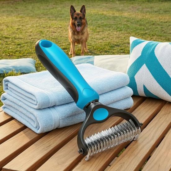 Pet Grooming Rake Double Sided Stainless Steel Blades Cat Deshedding Tool Pet Undercoat Rake for Dogs Cats Shedding Control Dematting
