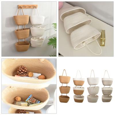 Multipurpose Hanging Cotton Rope Baskets 3 Layer Cotton Rope Foldable Hanging Basket for Efficient Item Arrangement