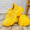 Unisex Chunky Sneakers Breathable Knitted Yellow Platform Running Shoes Lightweight Casual Sports Footwear for Jogging Training