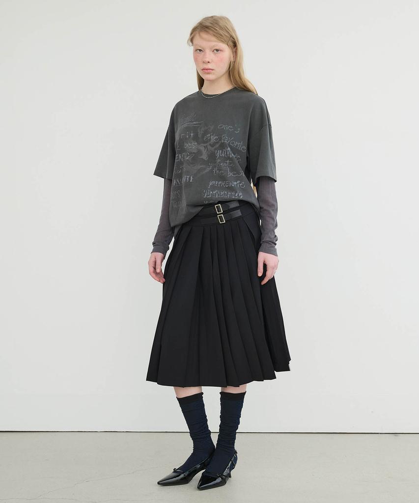 Yusentig Buckle Detail Pleated Midi Skirt Aw5Ss25010