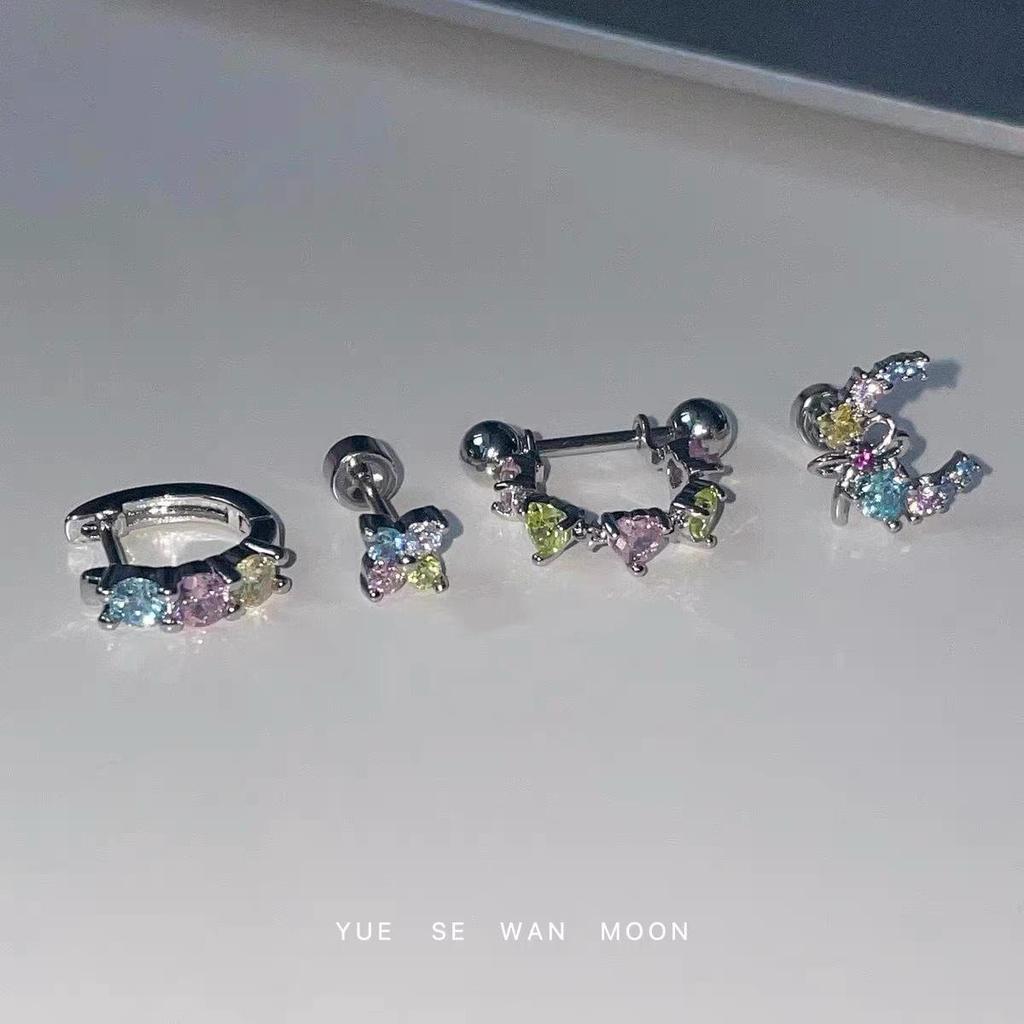 Colorful Zirconium Titanium Steel Stud and U-Shaped Ear Cuff Earrings for Women
