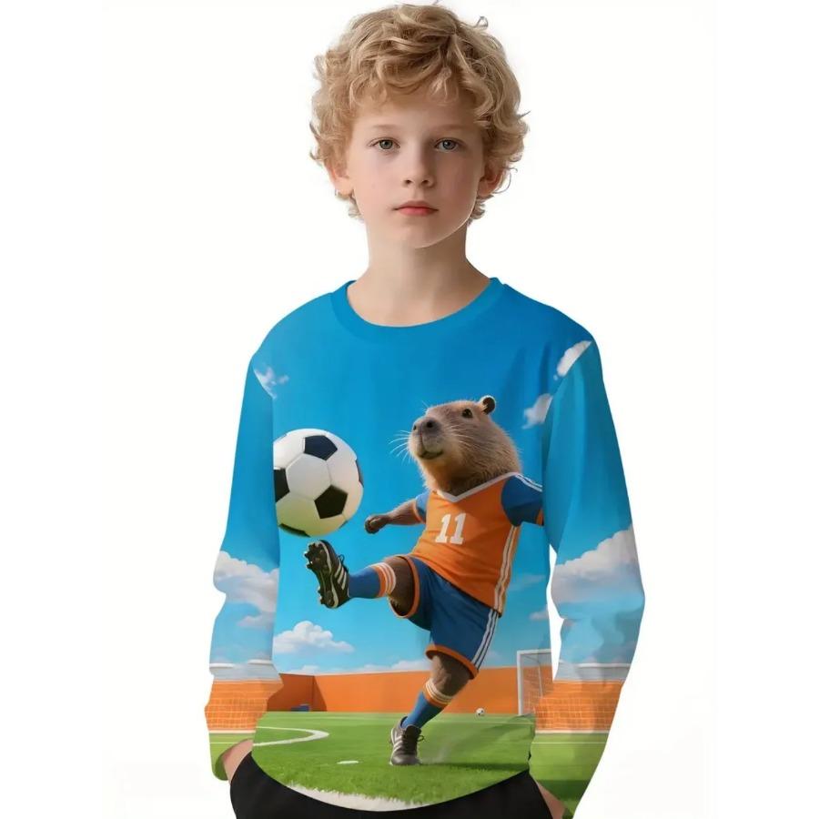 

Kids T-Shirt Capybara Play Soccer 3D Digital Print Short Sleeve Tee Summer Fashion Tops Cartoon Pattern Children s Clothing Boy 170