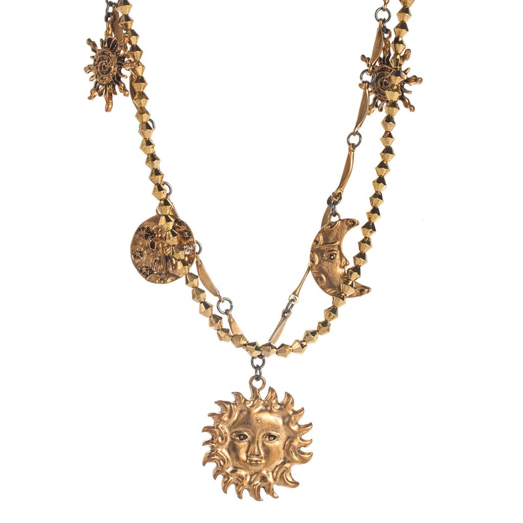 European and American High-End Ins Style Light Luxury Minimalist Necklace Multi-Layer Stacked Sun Moon Disc Vacation Style Collarbone Chain