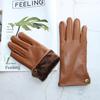 Goatskin Deerskin Gloves Men's Autumn Thin Wool Winter Plus Cashmere Cold and Warm Yellow-Brown Finger Leather Gloves