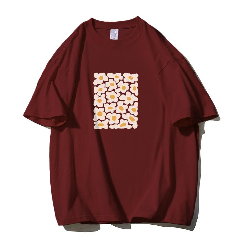 

Shellsuning большие футболки с художественным принтом, женские летние модные винтажные мягкие уличные рубашки из 100% хлопка, одежда для пар, базовые футболки, женские топы в стиле Харадзюку 3XL вино красного