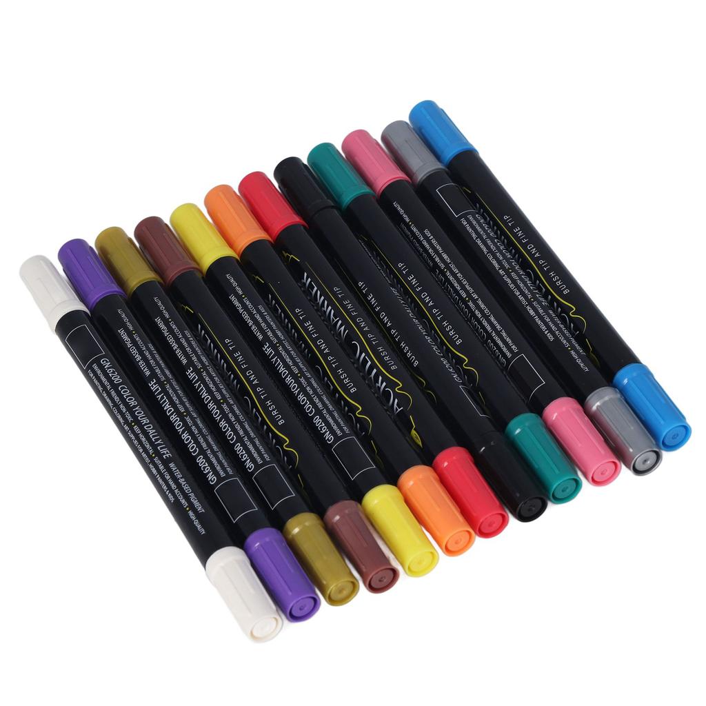 12Pcs Acrylic Paint Pens Double Ended Rapid Drying Strong Covering Waterproof 12 Color Paint Markers