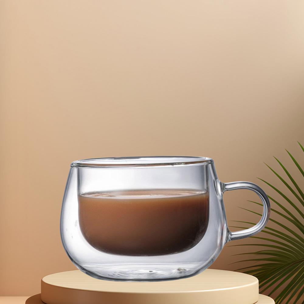 Double-Layer Heat-Resistant Coffee Cup with Handle - Transparent Glass for Home and Office Use