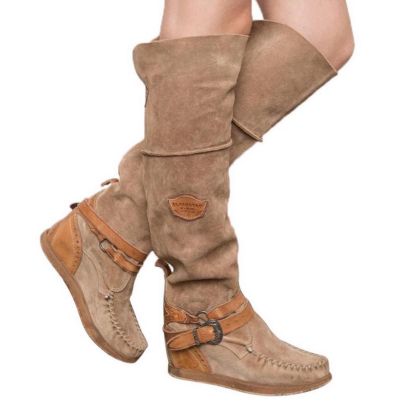 

Women Over The Knee Boots High Boots Flat Flat 2025 Winter Women Shoes Buckle Fringe Warm Boots Dropshiping 896 37