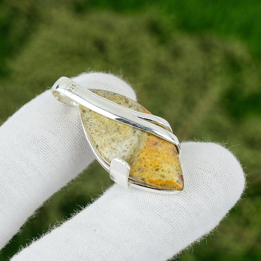Sterling Silver Marquise Polychrome Jasper Gemstone Sister Bezel Wedding Pendant