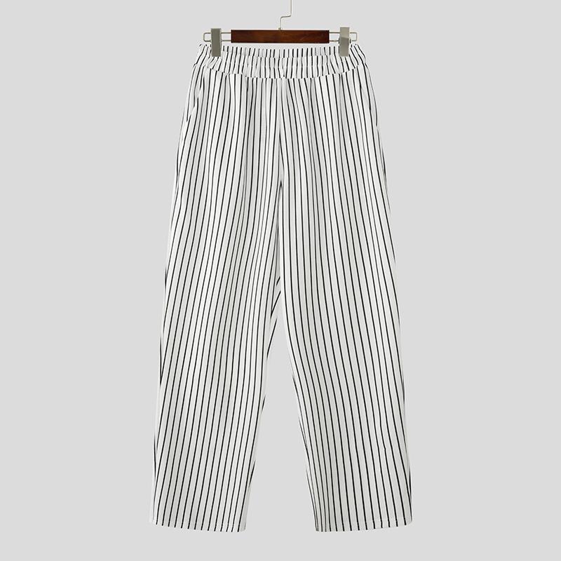 INCERUN Men Elastic Waist Striped Casual Long Harem Pants Trousers Bottoming