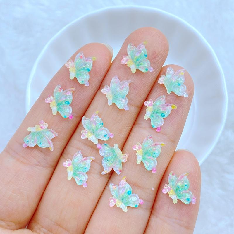 50Pcs New Cute  Resin Mini 9*10mm Beautiful Butterfly Series Flat Back Manicure Parts Embellishments For Hair Bows Accessories