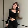 Spicy One-Shoulder Tie-Up Long-Sleeve Crop Top for Women