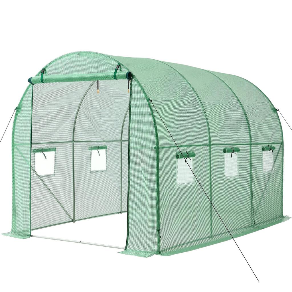 Walk-in Tunnel Greenhouse, 2.93x1.97x1.94 M Hoop House Greenhouse Tunnel with Watering System, Plant Hot House with Steel Frame, PE Cover, Roll-Up