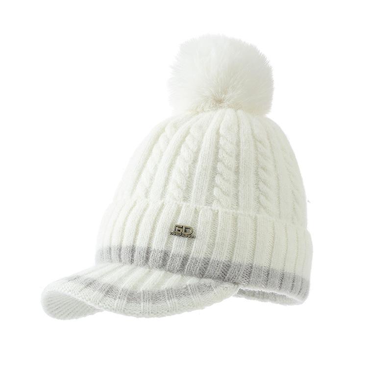 

Korean Version of Versatile Wool Ball Plus Velvet Thickened Warm Hat Autumn and Winter Outdoor Leisure Cold-proof Duckball Cap Knitted Wool Cap One Size