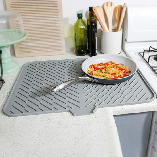 Silicone Drain Mat Quick-Drying Design Raised Ridges Bottom Slope Dish Drainer Kitchen Dining Room Sink Organizer Mat