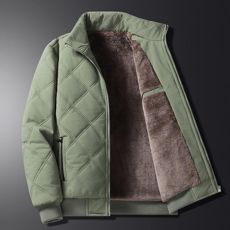 Padded-on men's new autumn and winter stand-up collar velvet rhombus plaid warm and cold cotton-padded jacket