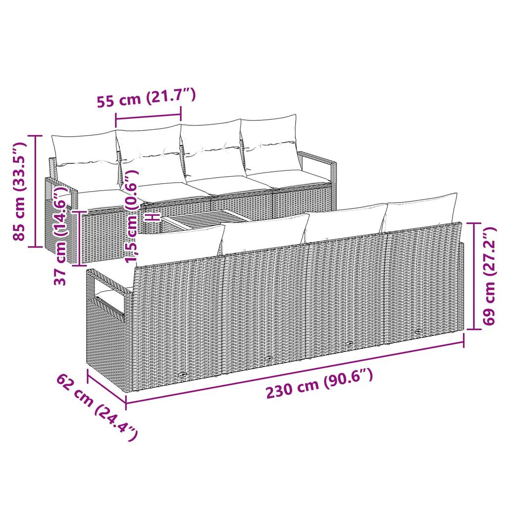 9 Piece Grey Garden Sofa Set with Cushions