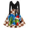 Ladies' Fashionable Retro Long Sleeved Square Neck Christmas Printed Evening Dress Dress