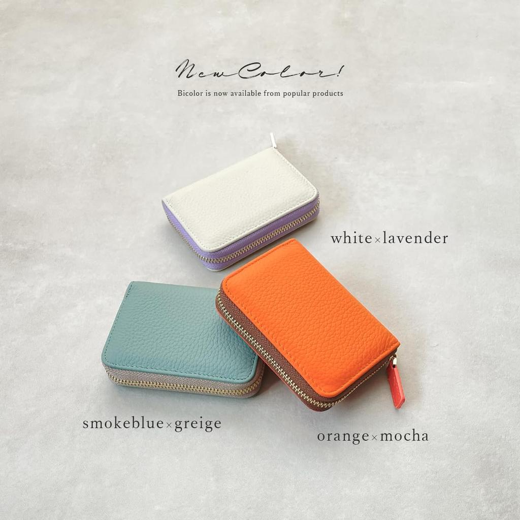 Gisele Mini Large Card Coin Cowhide for Men and Women Blue x Greige Wallet, Bifold, Capacity, Accordion-Style, Case, Box-Shaped Purse, Leather,