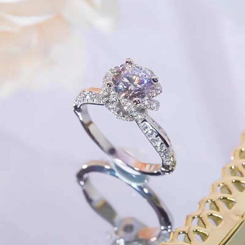 New Elegant Adjustable Diamond Flower Ring for Women - Korean Style Internet Celebrity Jewelry Adjustable Open