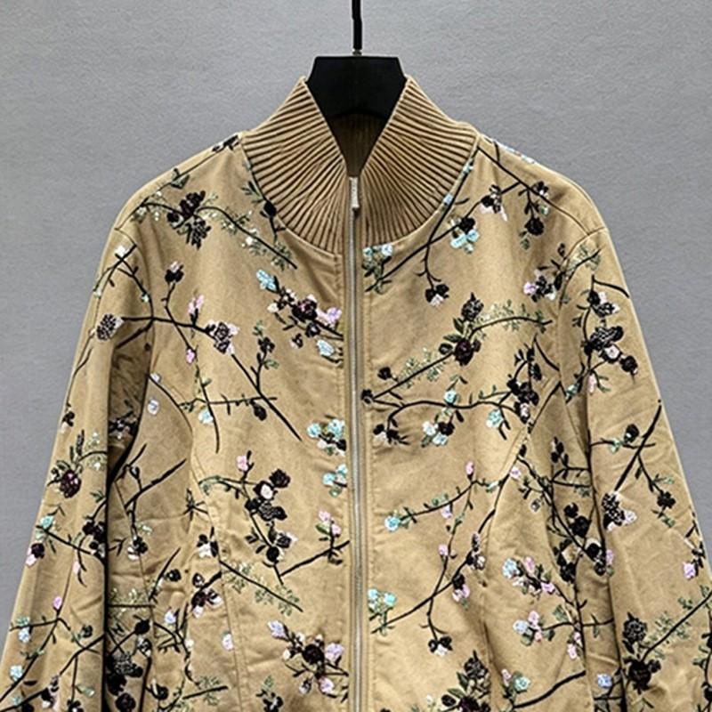 Womens Loose Fit Baseball Jacket 3D Embroidered Sequin Denim Cotton Outerwear Streetwear 2026 Fall