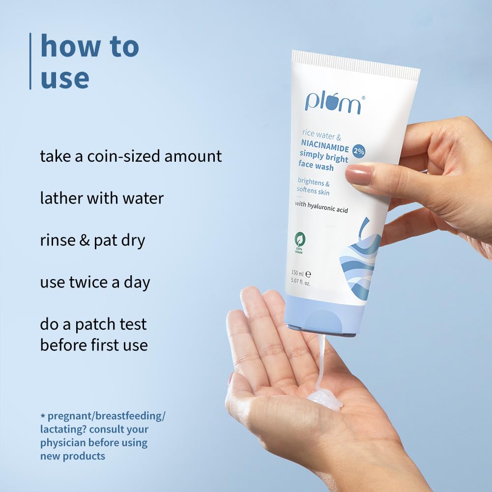 Plum Simply Bright 2% Niacinamide Face Wash with Rice Water for Gentle Daily Cleansing 150ml Pack of 1