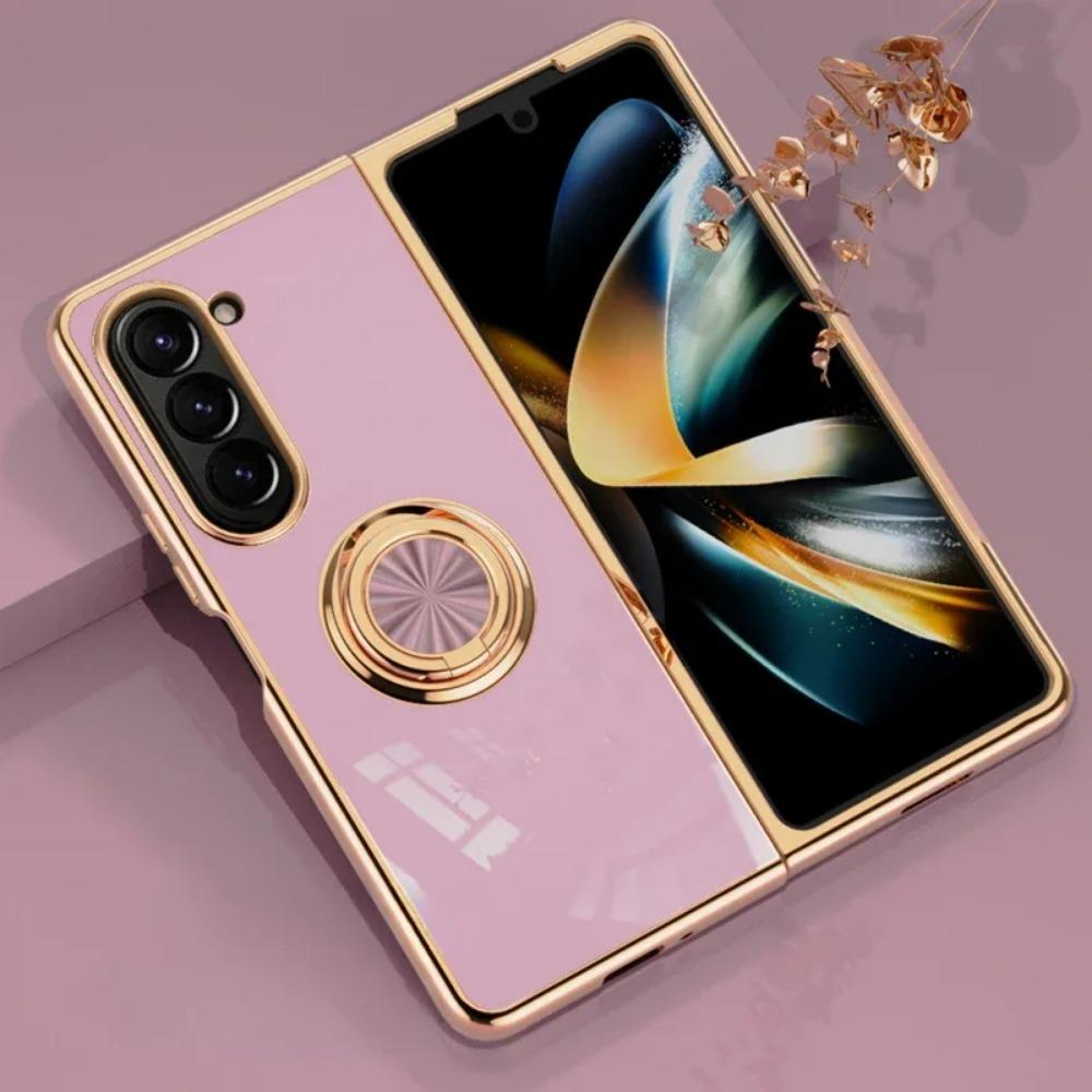 Electroplating Magnetic Ring Holder Phone Case for Samsung Galaxy Z Fold 6 5 4 Fold6 Fold5 Fold4 5G Shockproof Hard Shell Cover