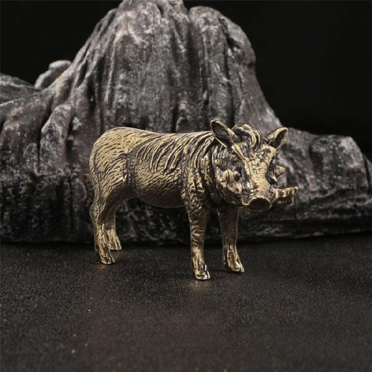 Handmade Solid Metal Swine Figure Bronze Animal Statue Sign of Strength and Courage for Shelf or Coffee Table