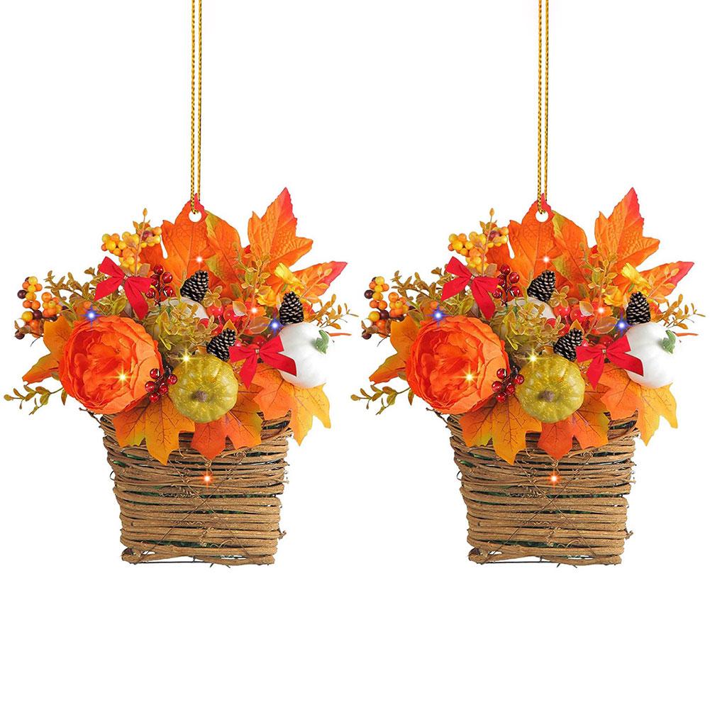 Wooden Mini Artificial Hanging 2D Flower Basket Pine Branch Pinecone Xmas Tree Ornament Christmas Pendant Decoration 2024