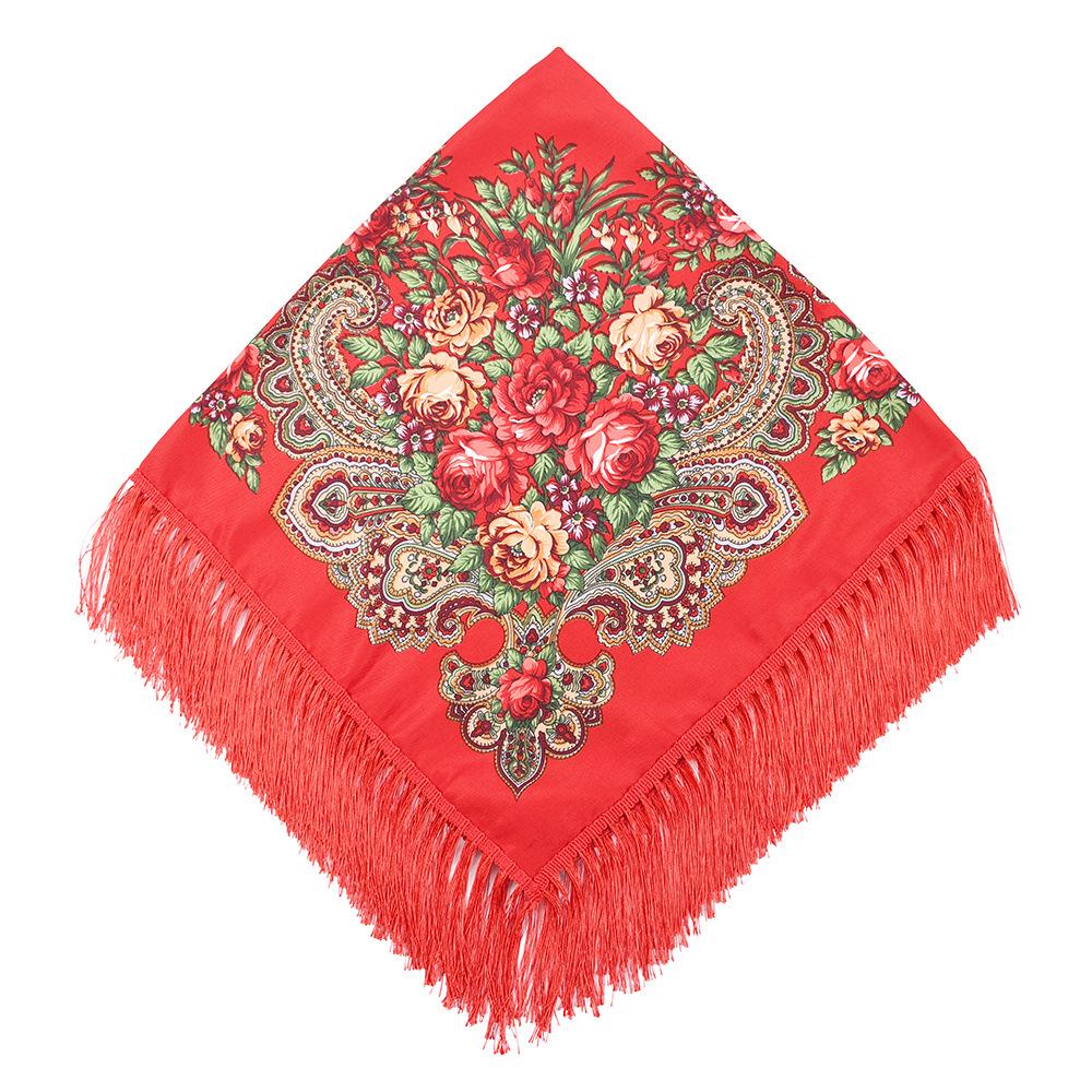 

Квадратный шарф с кисточками в стиле ретро на все времена года 90*90cm красный