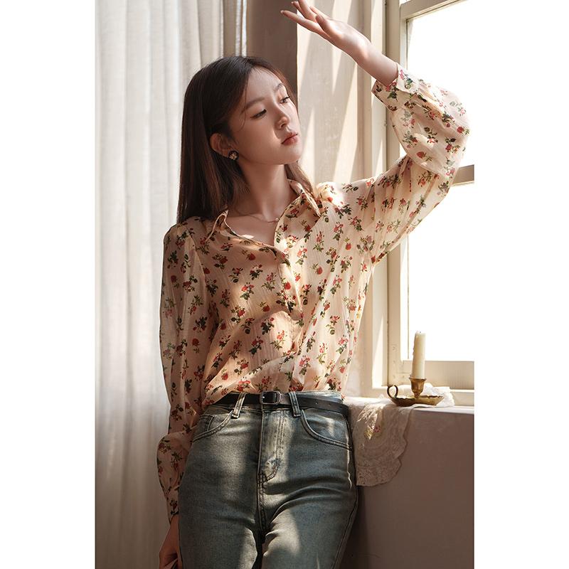 

Женские рубашки с цветочным принтом MISHOW, весенне-летние французские однобортные свободные женские повседневные рубашки с воротником-поло в стиле ретро MXC16C0030