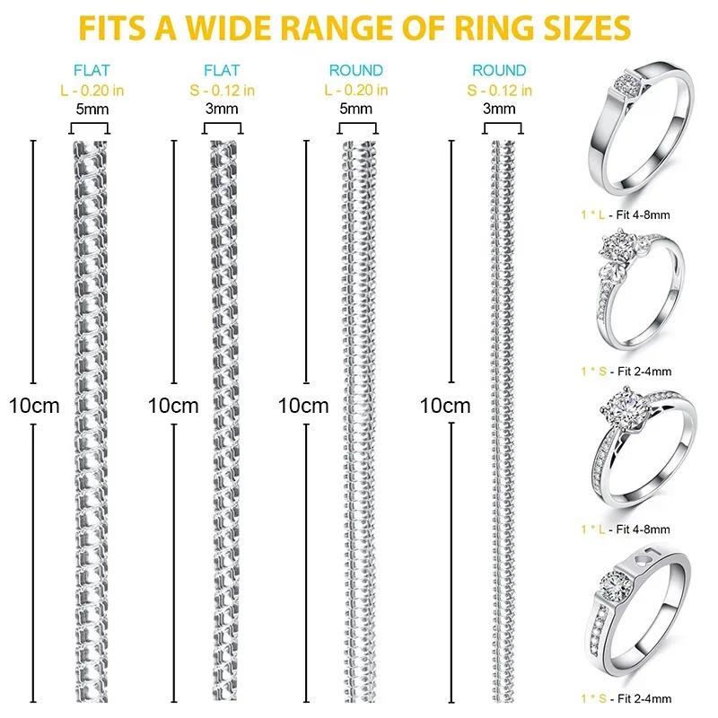 8pcs/Set Ring Size Reducer Tools Spiral Spring Based Rings Adjust Invisible Transparent Tightener Resizing Tool Jewelry Guard