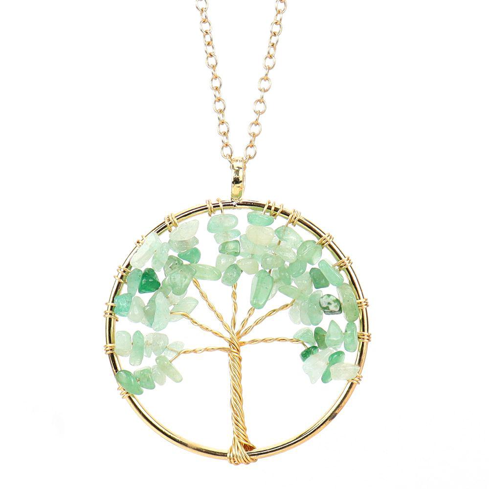 Color Retaining Gold Hand Winding Natural Crystal Gravel Tree Of Life Necklace N104