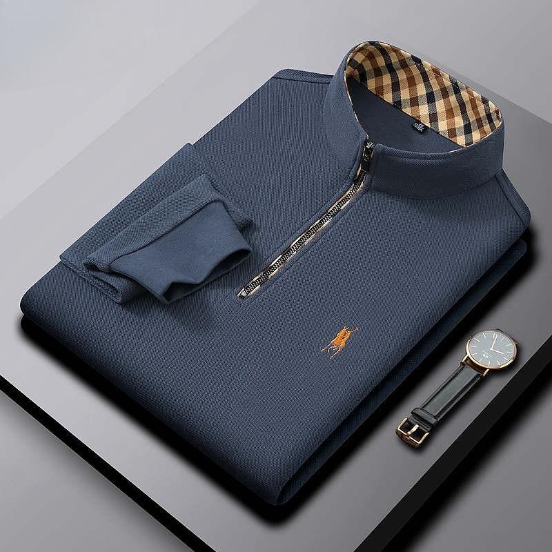 Trend Hub High End 100% Cotton Long Sleeve T-shirt Men's Standing Collar Fashionable Embroidery Paul Casual Sports Polo Shirt