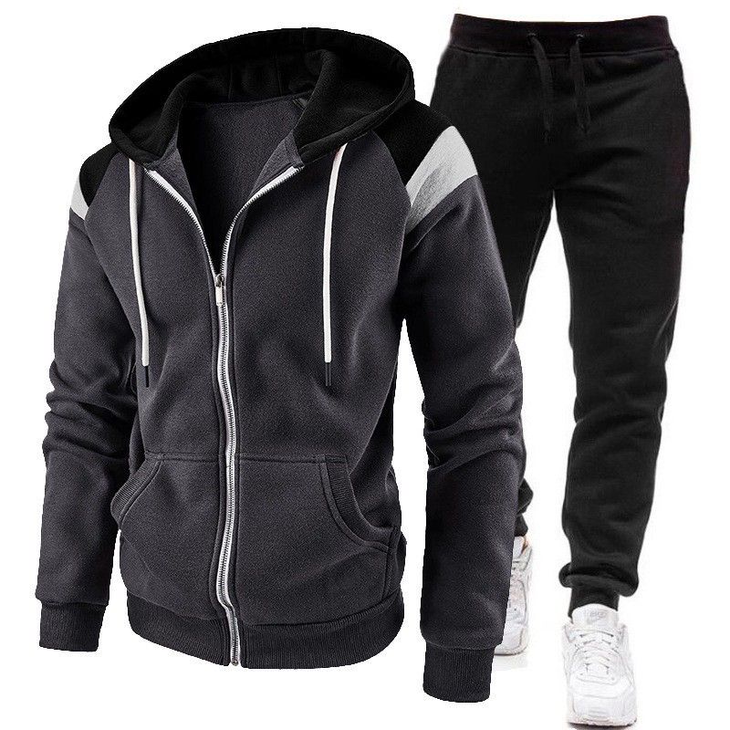 Men's Spring and Autumn Sports Suit Zipper Hooded Sweatshirt+pants Splicing Two-piece Set