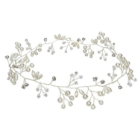 

Вязаная вручную повязка на голову с искусственным жемчугом, плетеная, свадебный аксессуар для волос 100cm серебряный